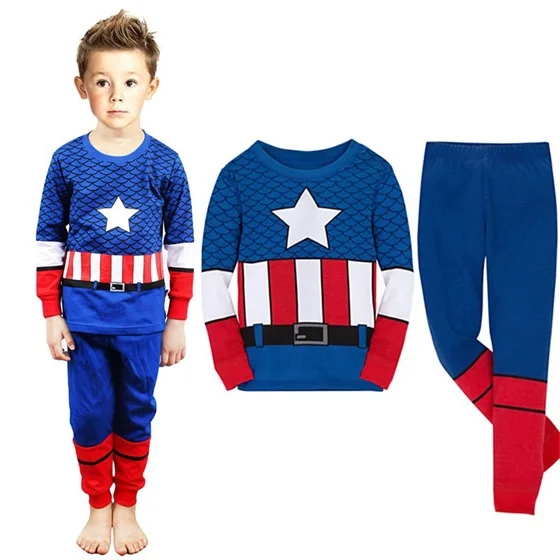 Captain America 1 Детская пижама в стиле супергероя для мальчиков; комплекты одежды для сна для малышей; детский халат; Детские пижамы на год для мальчиков; рождественские пижамы - Цвет: Captain America 1