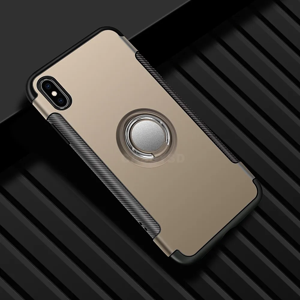 Gold Противоударный бронированный чехол-подставка для iphone Xs Max 6 6s 7 Plus 5S с кольцо-держатель на палец чехол s для iphone 7 8 X Plus SE Phone - Цвет: Gold