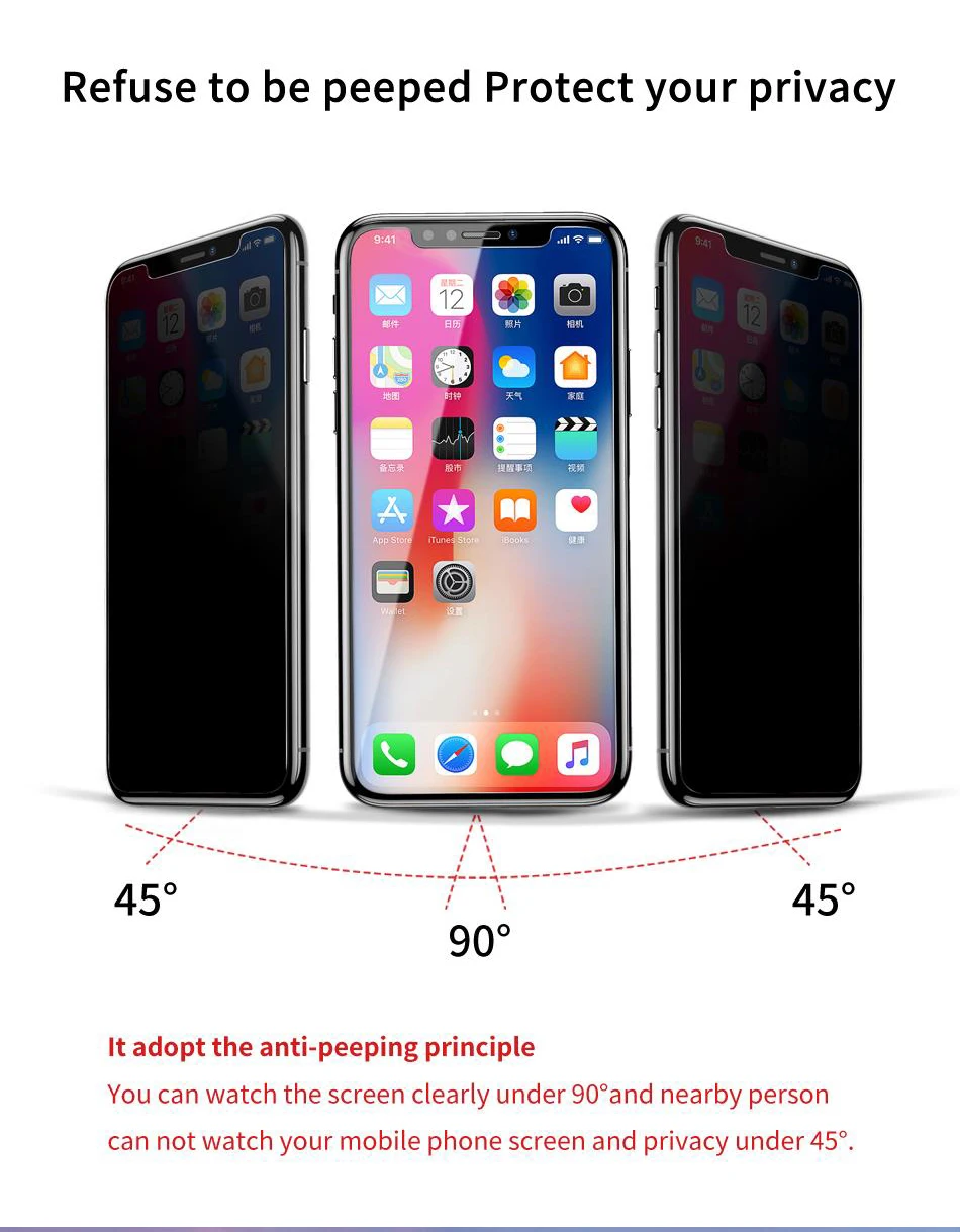 9H 2.5D антишпионское закаленное стекло для iPhone X XS MAX XR 11 Pro Max Peeping Glare Защитная пленка для экрана 5," 6,1" 6,5"