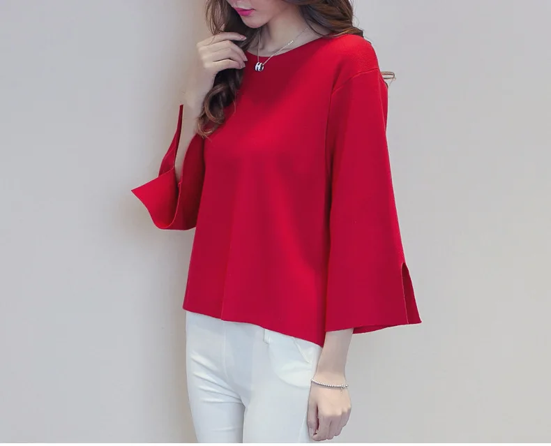 Женский вязаный свитер с круглым вырезом Свободный пуловер оверсайз разрезами