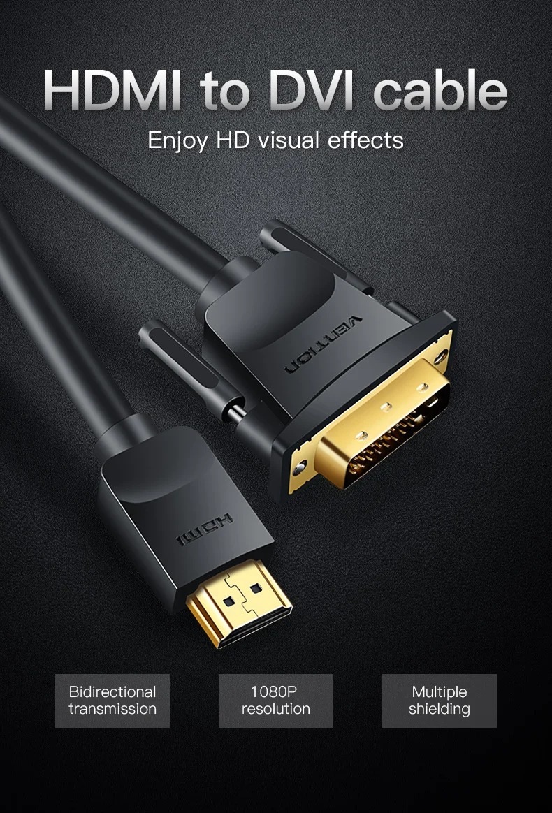 Vention Кабель HDMI-DVI м, 1 м, 2 м, 3 м, 5 м DVI-D DVI 24+ 1 Pin Поддержка 1080P 3D высокое Скорость HDMI кабель для ЖК-дисплей DVD HDTV xbox проектор PS3