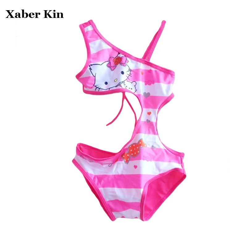 Новинка 2018 слитные купальники для девочек купальные костюмы Hello Kitty розовый