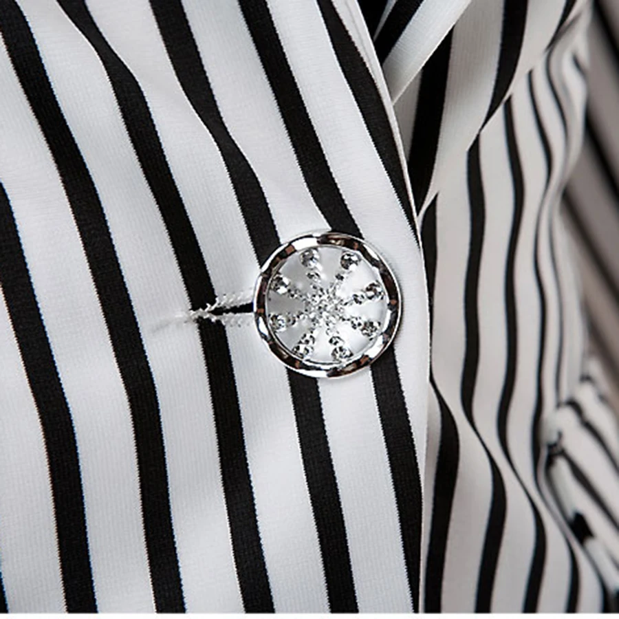 Плюс Размеры Для женщин костюм куртка с карманами в Корейском стиле полоску