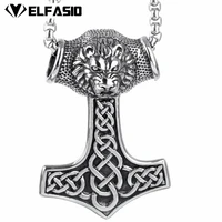 mens silver lion king thors hammer norse magick mjolnir stainless steel pendant necklace chain length 51 76cm