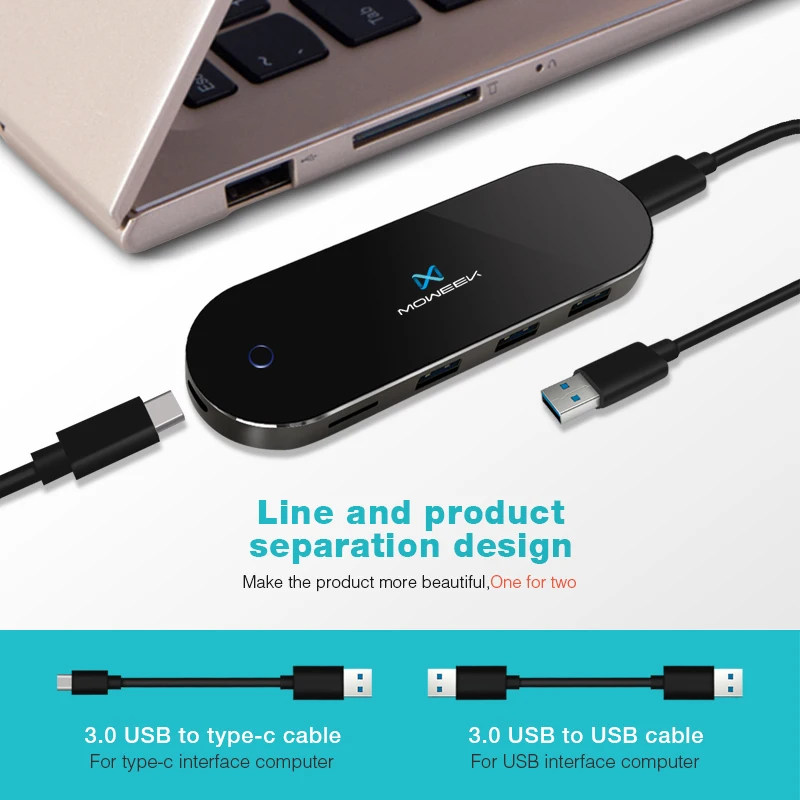 Moweek USB HUB Type C to 3.0 hub usb splitter 7 in 1 SD/TF Card Reader for MacBook Samsung S9 huawei P20/P20 pro | Компьютеры и офис