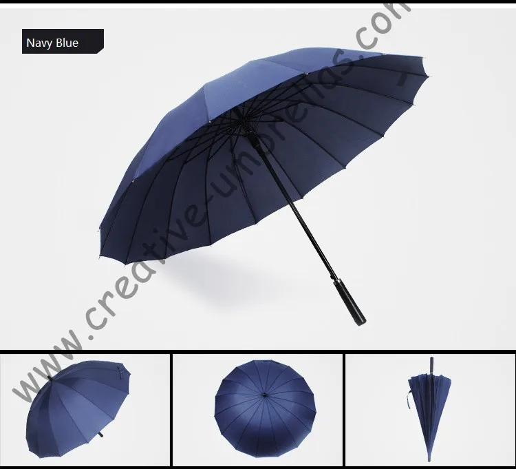 Gent's business straight metal blue golf umbrellas black shaft and ribs auto open windproof leather handle | Дом и сад