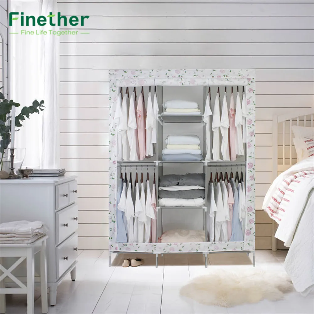 Finether Двойной модульный металлический каркасный Тканевый шкаф для одежды