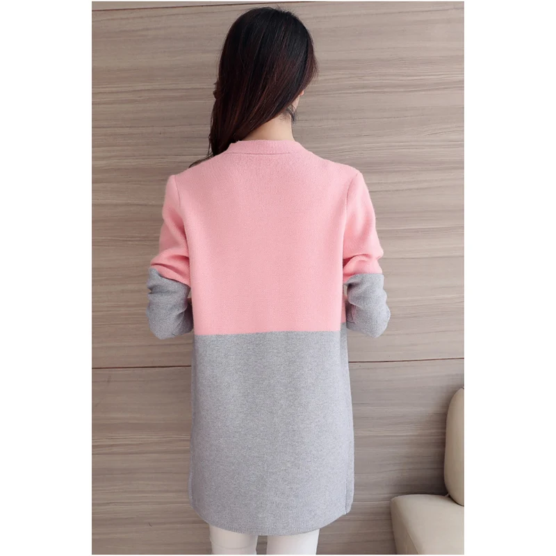 Корейский Свободный трикотажный топ на осень длинный кардиган в стиле пэчворк