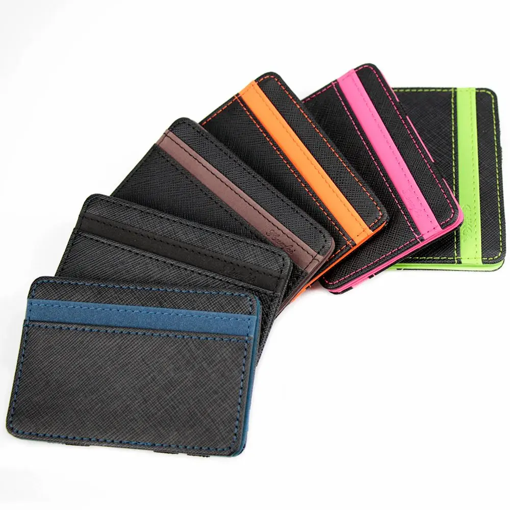 Magic Wallet Money Clip Card ID Slim Light Flip Leather Purse Clamp Money Case With Elastic Band Bifold Business Leather Wallet