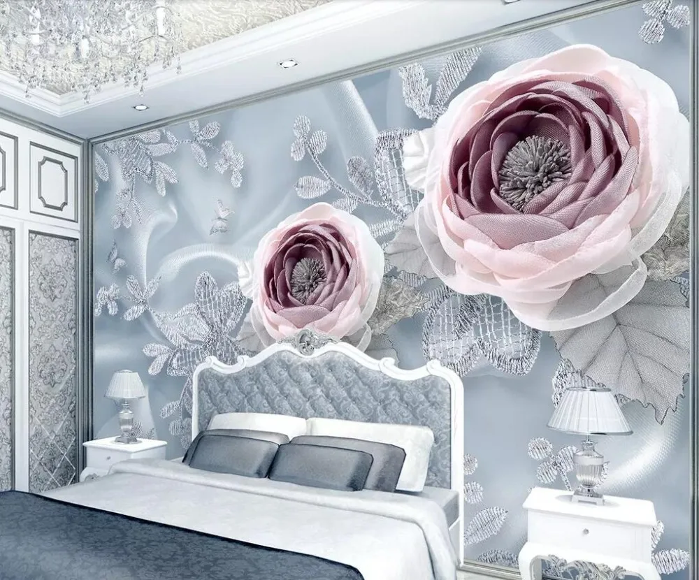

Beibehang Mural wallpaper silk lace flowers luxury simple European 3d stereo TV background wall paper home decor 3d wallpaper