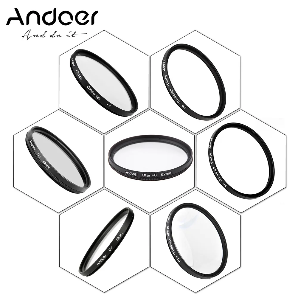 Andoer 40 5 52 58 62 мм фильтр UV + CPL Star8 Крупный план (+ 1 2 4 10) 8 точечный макрофильтр для