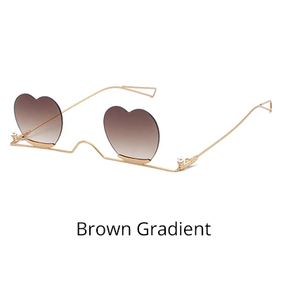 Brown Gradient Ralferty уникальные солнечные очки в форме сердца для женщин брендовые дизайнерские без оправы готические солнцезащитные очки маленькие без оправы стильные солнцезащитные очки Oculos J528 - Lenses Color: Brown Gradient