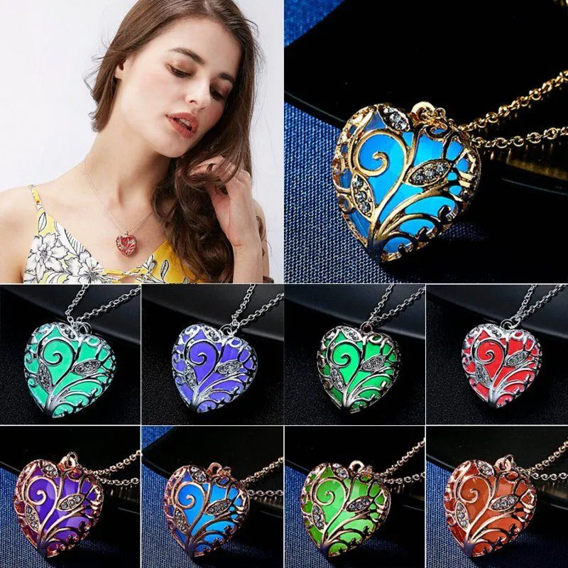 

Magical Pretty Fairy Steampunk Glow In The Dark Heart Love Locket Pendant Necklace Luminous Jewelry For Women Necklaces Pendants