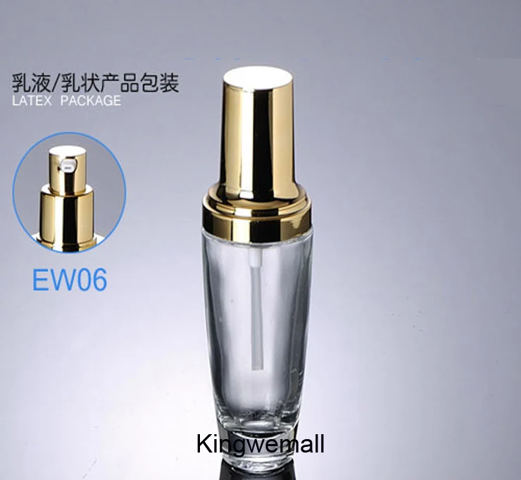 

300 шт./лот 50 мл стеклянная Пустая многоразовая бутылка для дозатора лосьона для путешествий, прозрачные стеклянные бутылки с золотой крышко...