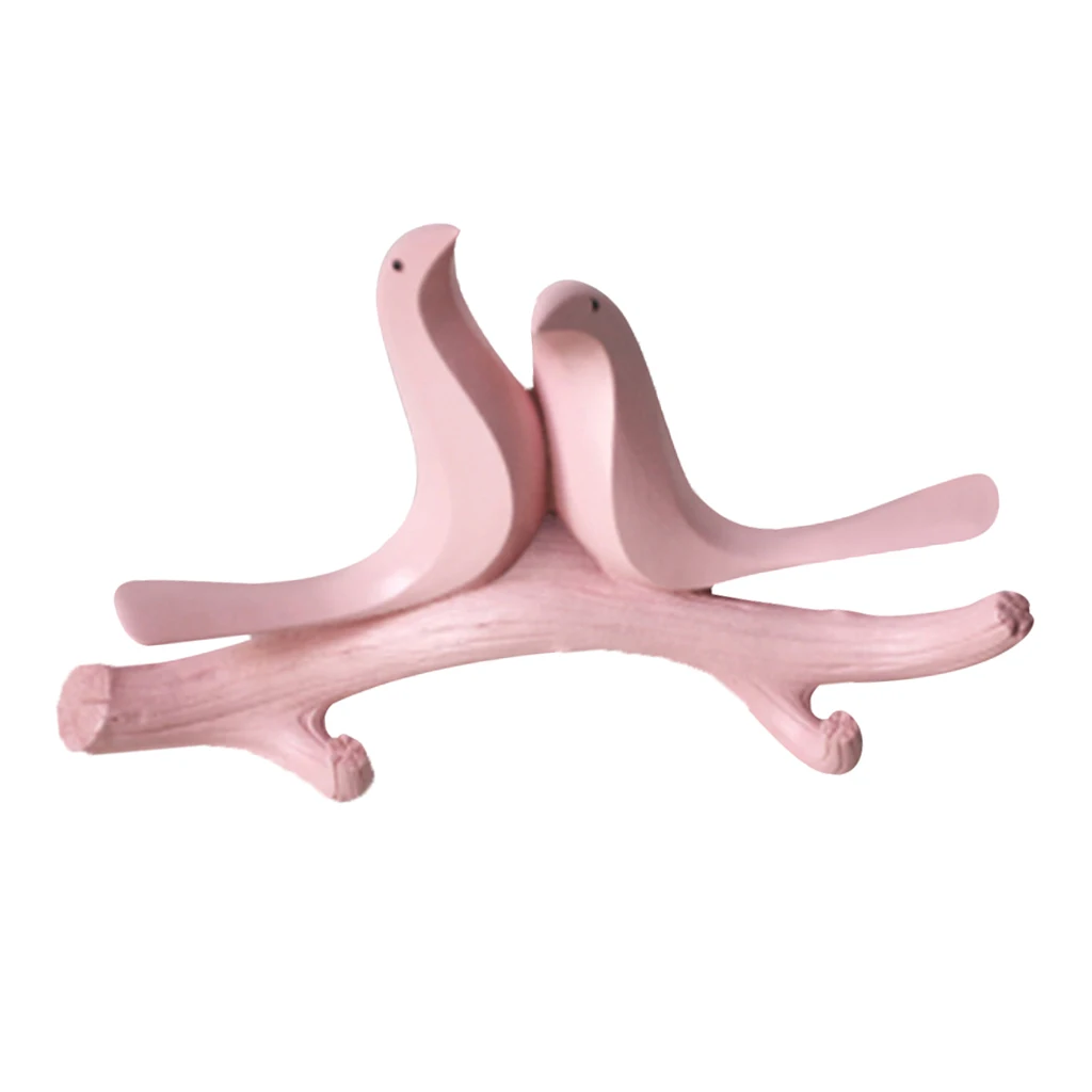 Pink B European Style Resin 3D Bird on Branch Hook Ornaments Creative Porch Door Wall Decoration Coat Robe Hook Hanger Hooks - Цвет: Pink B