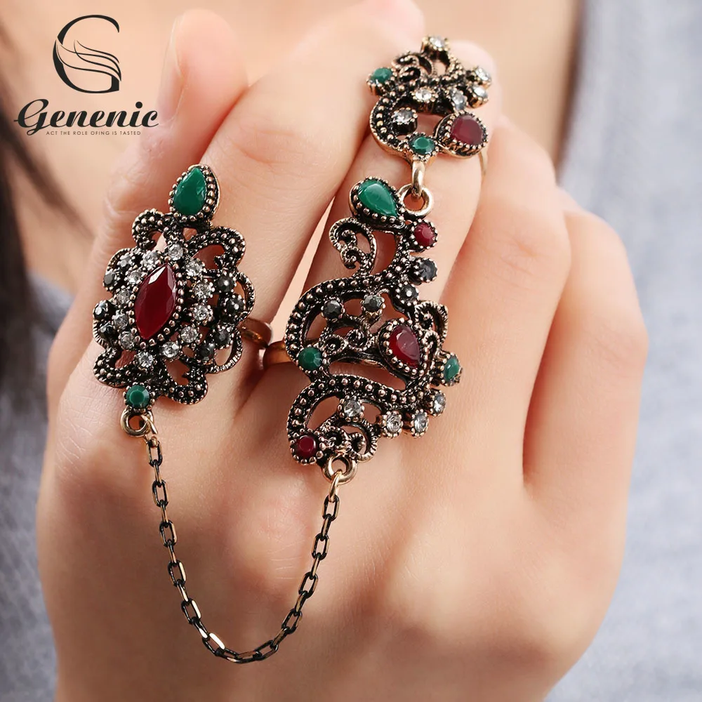 Акция турецкие двойные кольца на пальцы для женщин цветочное этническое