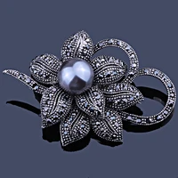 farlena jewelry vintage scarf broches pin imitation pearl rhinestones flower brooch elegant womens clothing accessories