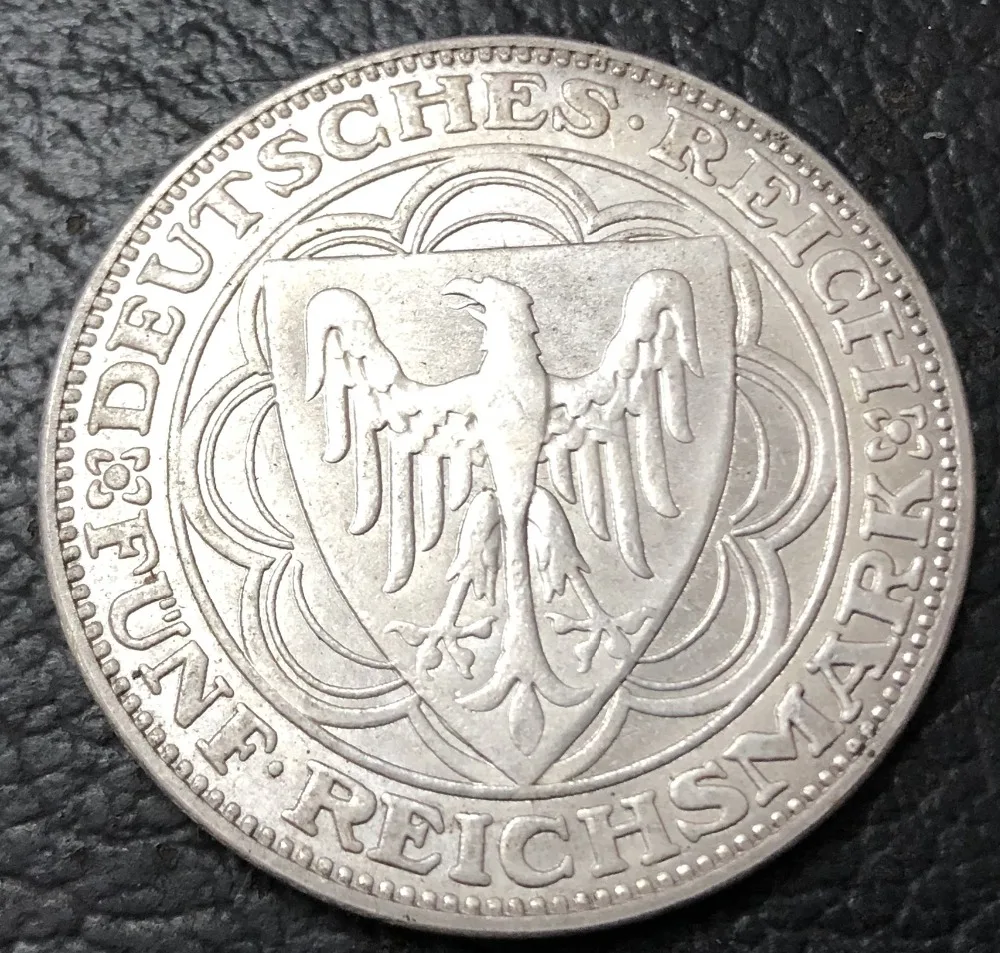 1927 Германия 1871 1948 5 Reichsmark Bremerhaven Посеребренная копия монеты|Безвалютные монеты| |