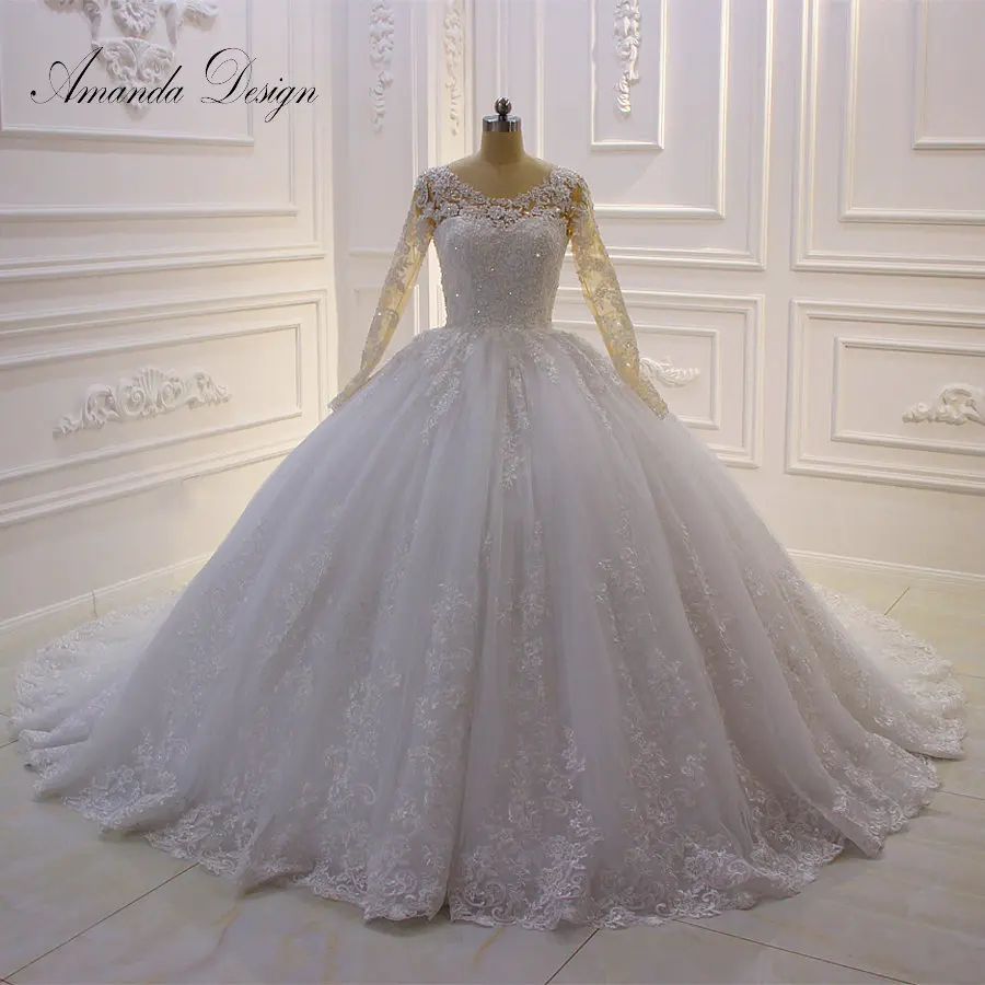 Аманда дизайн vestido novia Плайя с длинным рукавом Кружева аппликацией свадебное