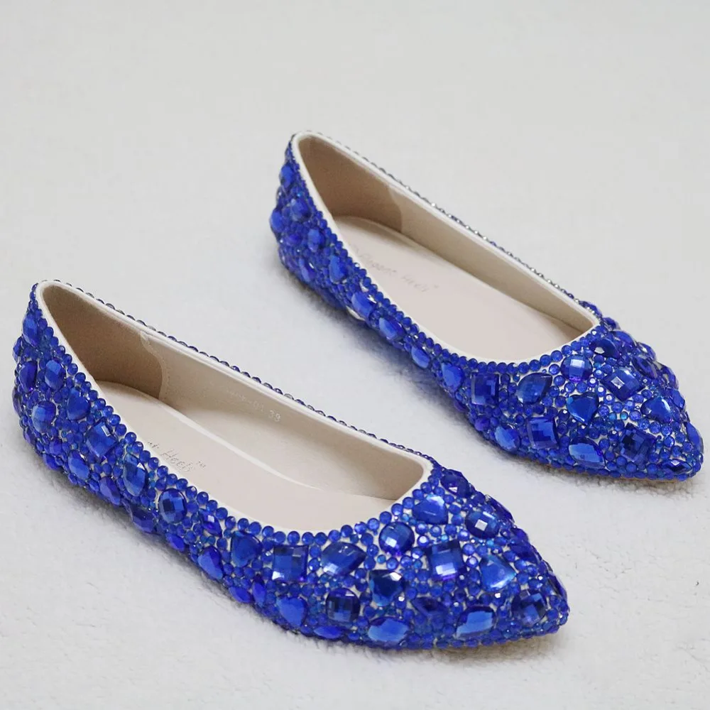 Женская обувь на плоской подошве фиолетовая королевская синяя с кристаллами