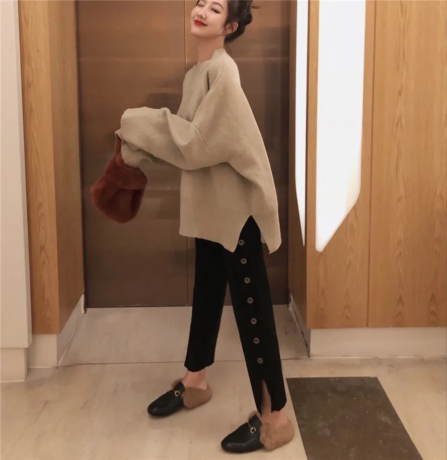 2019 autumn and winter loose solid color knitted warm sweater women sweaters pullovers (R3391) | Женская одежда