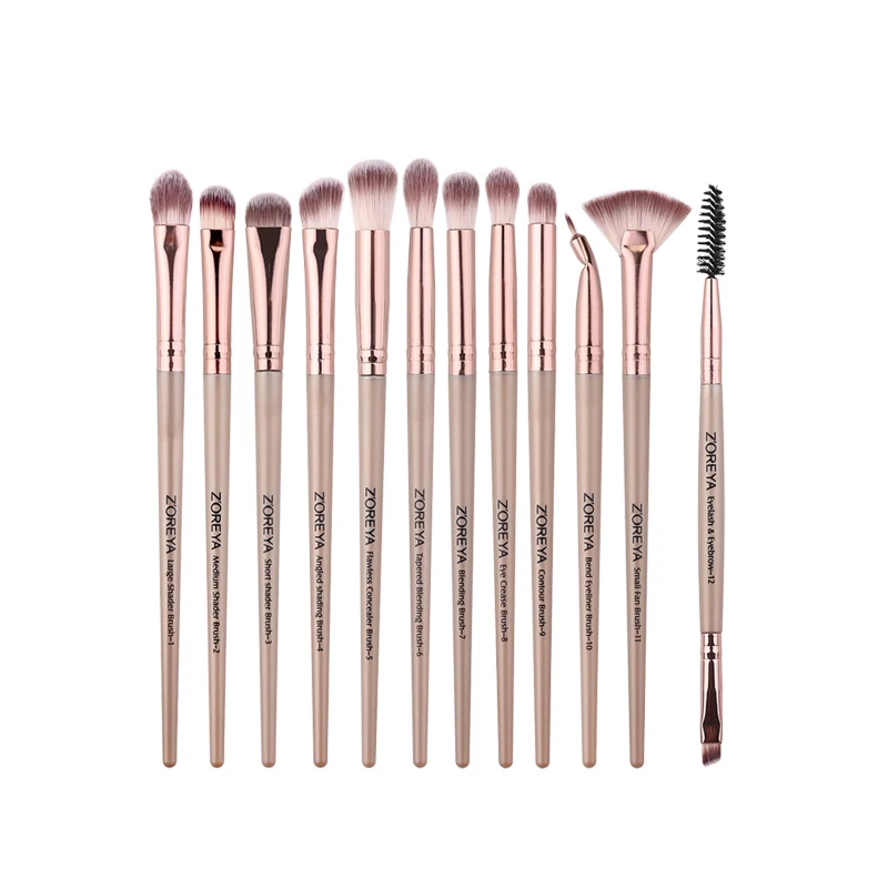 only champagne brush Бренд Zoreya, 12 шт., эфирные кисти для макияжа глаз, наборы, мягкие синтетические волосы для растушевки тени для глаз, сгибающаяся подводка для глаз, маленькие веерные кисти - Handle Color: only champagne brush