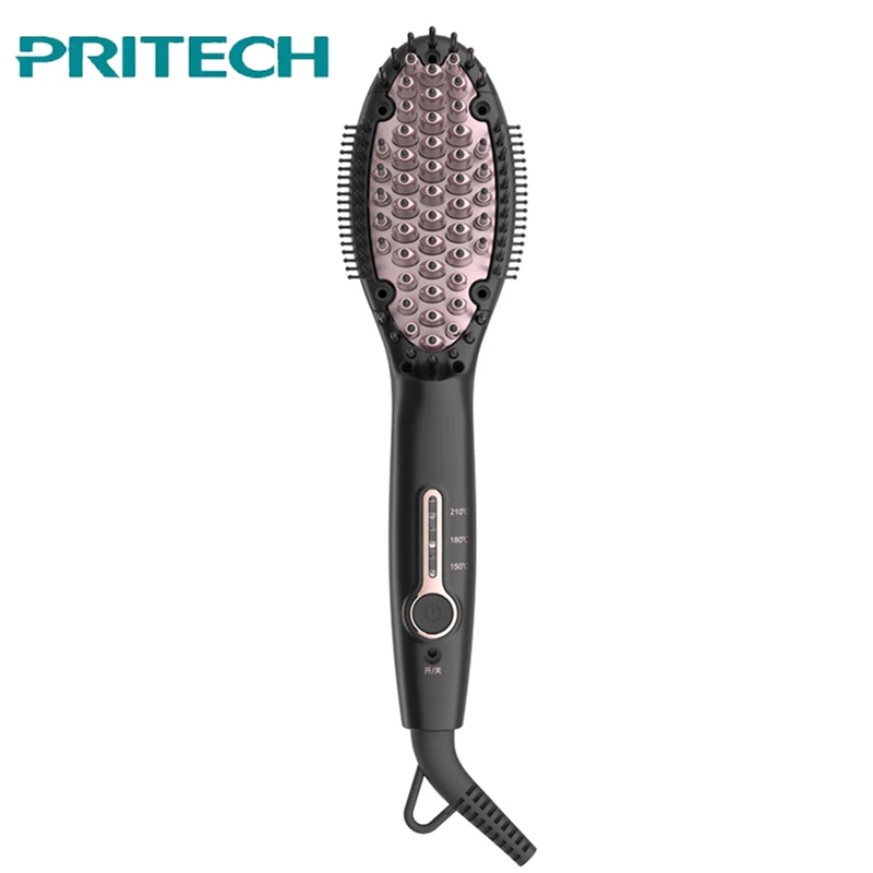 

PRITECH Portable Ceramic Hair Straightener Massage Electric Hair Brush Comb Heat Flat Iron Anti -Static Straightening Brush