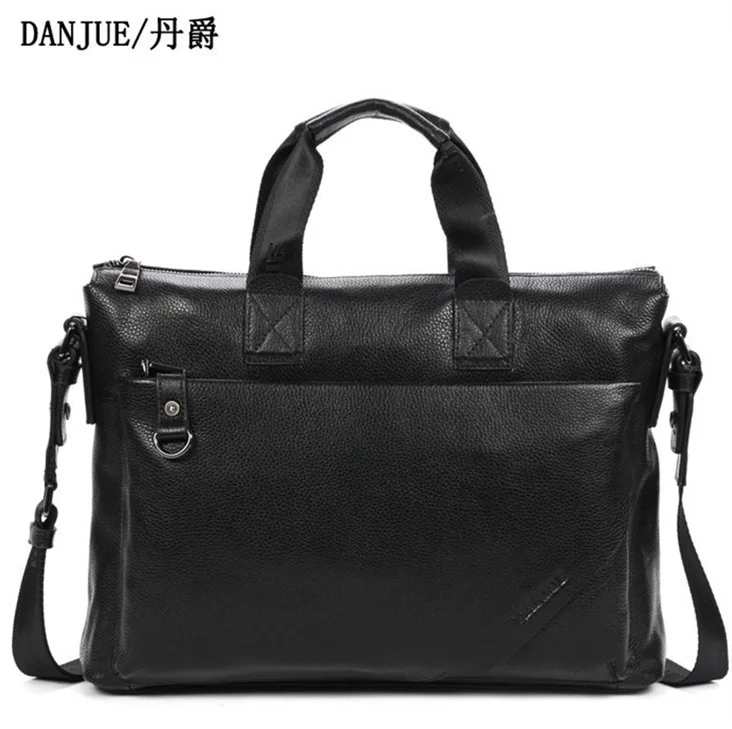 DANJUE, деловой портфель для мужчин, натуральная кожа, джентльменский бренд, настоящая кожаная сумка, мужские сумки, сумка на плечо для ноутбука - Цвет: black