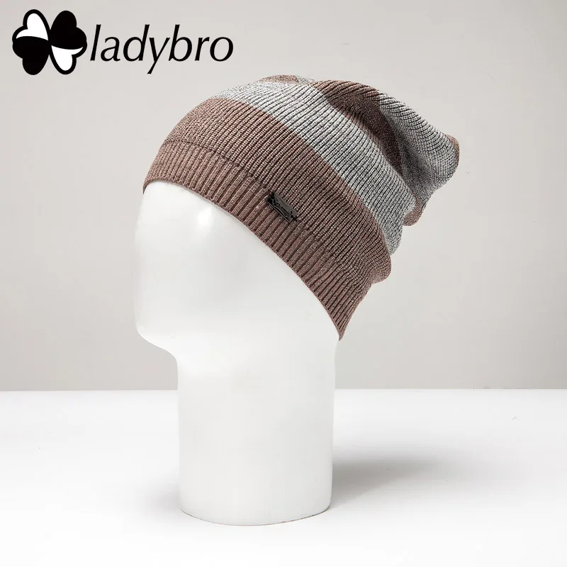 001 Ladybro осень-зима шляпа Для женщин шерстяные шапочки трикотажный свитер шляпа Кепки; женские туфли на плоской подошве в полоску лыжи gorros Для женщин шляпа теплая шапка Femme - Цвет: 001