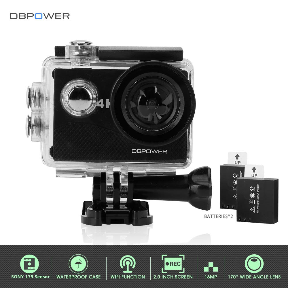 Dbpower Q8 4 К действие Камера 2.0 дюймов с Wi Fi HD К/30FPS Go Водонепроницаемый подводный
