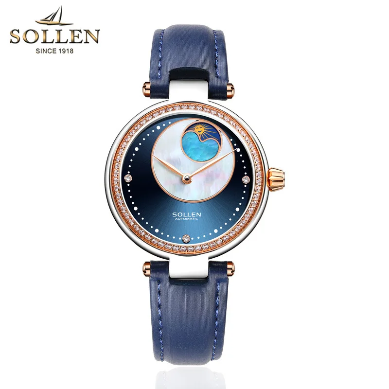 Роскошные брендовые автоматические механические часы SOLLEN женские