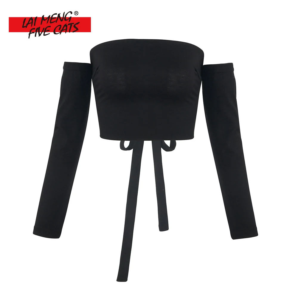 LMFC Slash Neck Cropped t shirt women tees tight Sexy t-shirt Spring Summer 2018 New Fashion Back Cross lace up tops shirts Женская