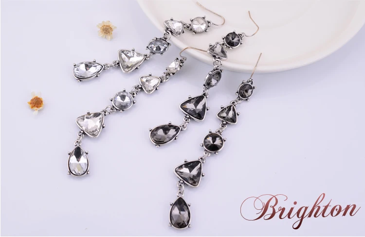 Women Fashion Luxury Noble Jewelry Silver Plated Shiny Crystal Statement Long Hook Dangle Earrings Bijoux | Украшения и