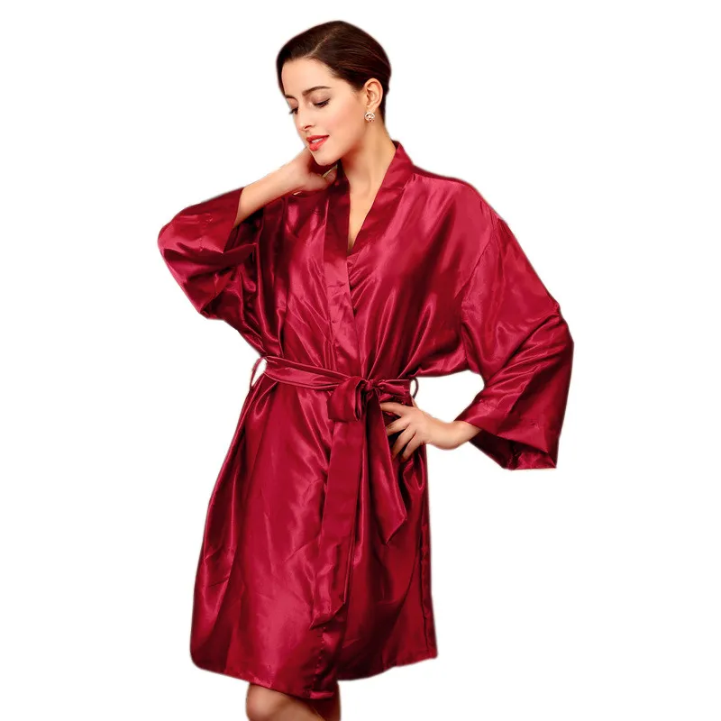 Женский однотонный Шелковый Атласный халат длиной до колена пикантное нижнее