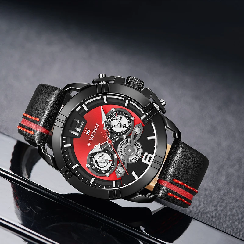 Мужские часы NAVIFORCE роскошные брендовые модные спортивные кварцевые с кожаным