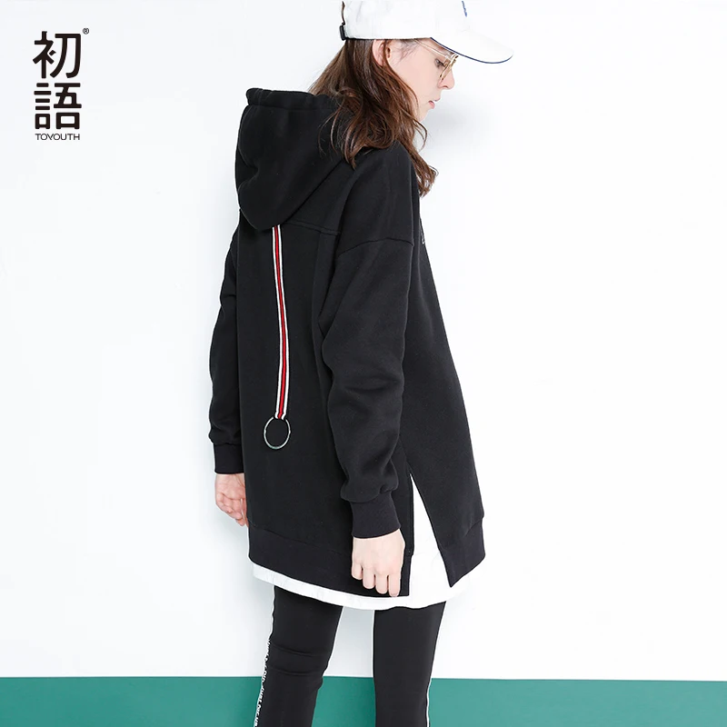 Toyouth Sudadera Mujer осень зима толстовки с капюшоном Свободные Лоскутные толстовки женские спортивные костюмы с буквенным принтом