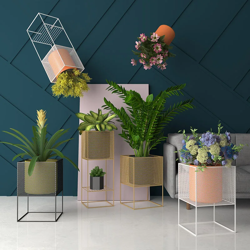Скандинавском Стиле Простой indoor гостиная тапочки цветок стоять балкон творческие зеленые растения металлические стойки