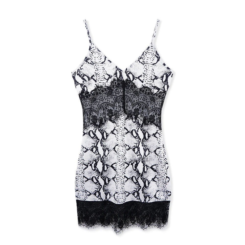 

Sexy See-through Lace Patchwork Dresses Leopard V-neck Summer Slim Spaghetti Strap A-line Dress Vestidos Party Club Dress
