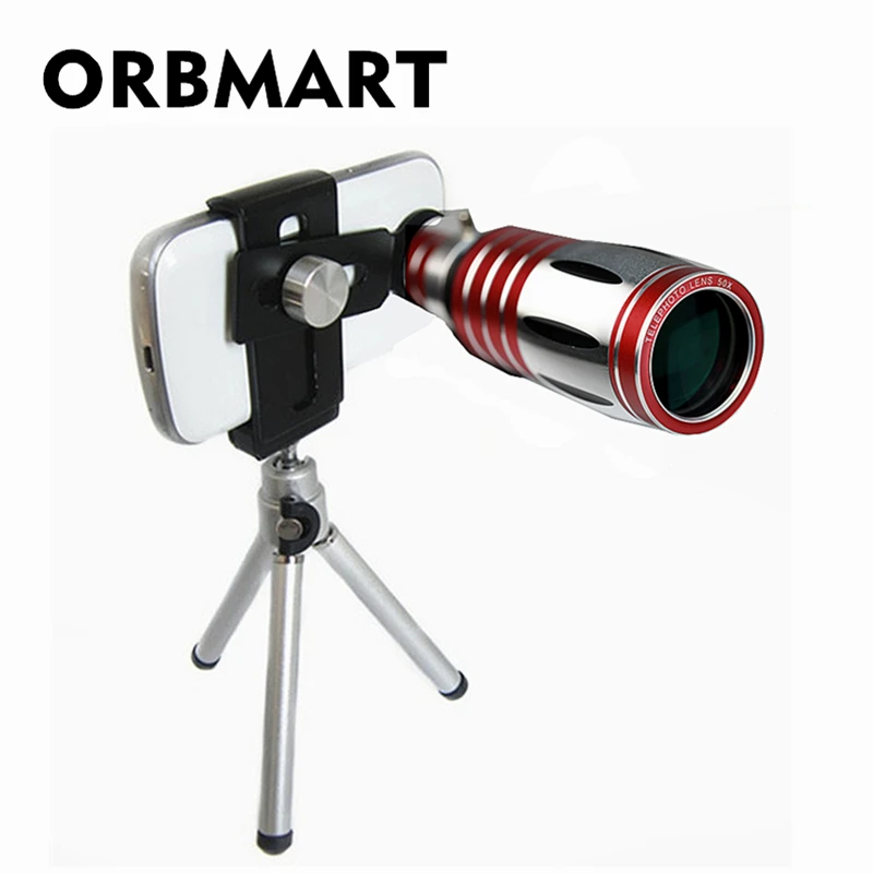 

Универсальный Регулируемый Алюминиевый телескопический объектив ORBMART с оптическим зумом 50X + мини-штатив для iPhone 6 6S 7 7 Plus Samsung Xiaomi