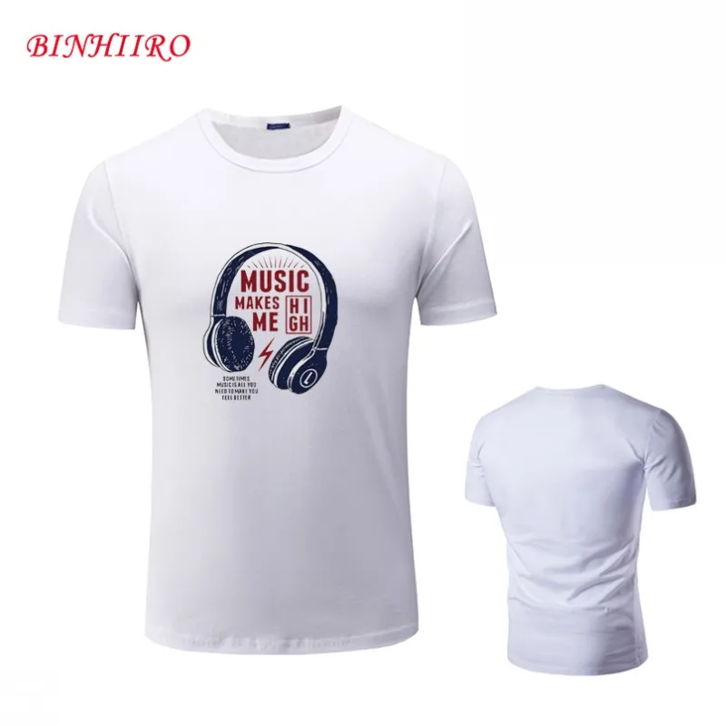 Men's Short Sleeve T-Shirt Casual Fashion Earphone Pattern Summer Cotton Brand BINHIIRO 2018 | Мужская одежда