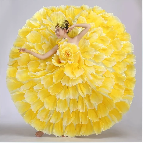 yellow 720 Костюмы для фламенко Танцевальный костюм расширение юбка костюм современный Танцы Производительность одежда лепесток юбка испанский Костюмы для фламенко платье 540 720 - Цвет: yellow 720