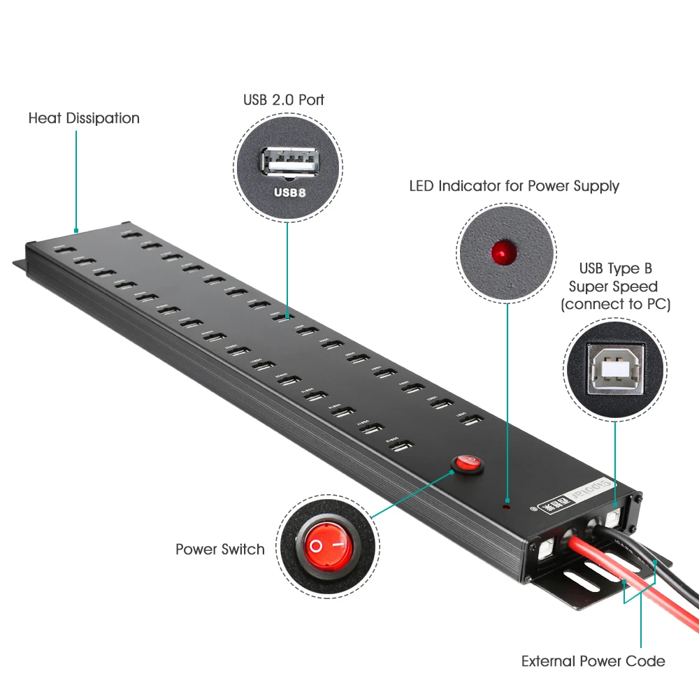 Sipolar A-812 Промышленный 30-портовый USB 2.0 хаб высокой скорости USB для зарядки и синхронизации данных смартфонов и планшетов A-812.