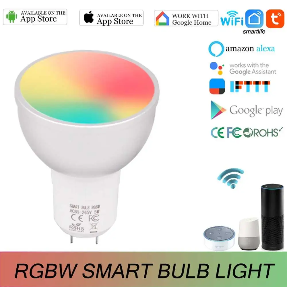 WiFi умная лампа GU5.3 Wifi прожектор 5 Вт светодиодная пульт дистанционного управления