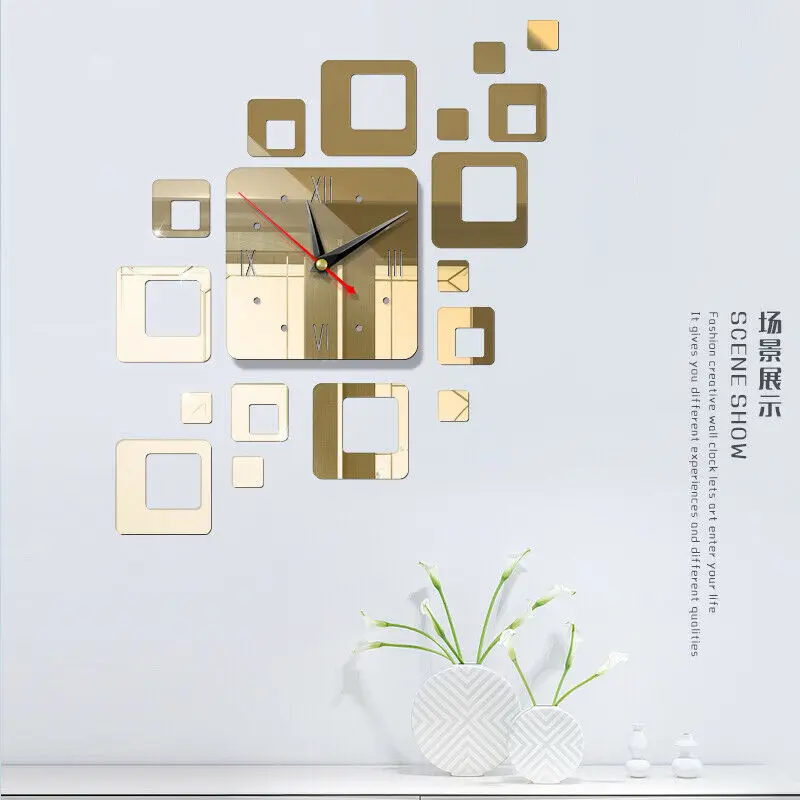 Кварцевые часы современный дизайн модные с зеркальной наклейкой сделай сам