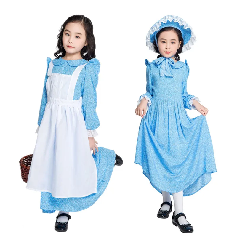 Новый детский костюм для девочек на Хэллоуин с синим рисунком Alice in Wonderland детей