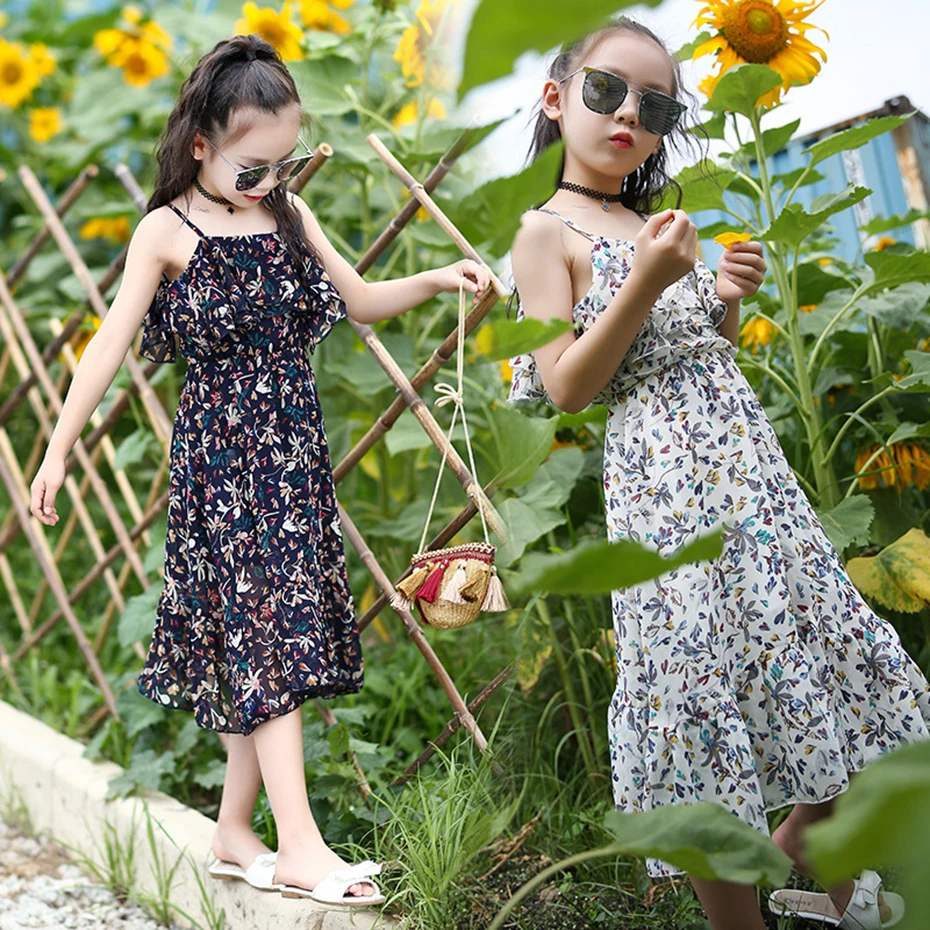 Girls Sarafans Sundress Summer Clothes For Teenage Bohemia Flower Dress 8 10 12 14 Year Kids | Детская одежда и обувь