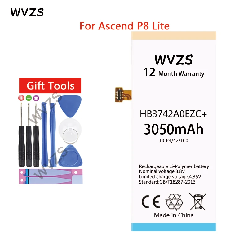Wvzs 3050 mAh Li Polymer Батарея HB3742A0EZC + для Huawei Ascend P8 Lite GR3 2016 TAG L21 L22 L23 L01 L03 L13 ALE