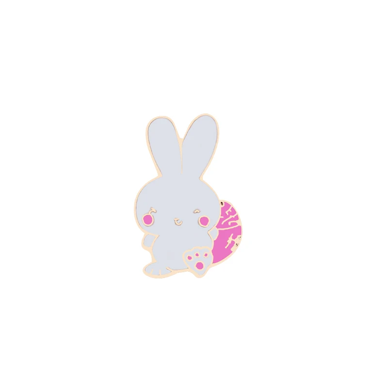 Pink Bunny Kawaii/модные, милые, футболка с кроликом и морковкой, Мультяшные Броши с эмалью, металлические штыри Гриб Цветы кролик брошь для хиджаба, для лацкана булавка малыш японская шпилька брошь сумка значок - Окраска металла: Pink Bunny