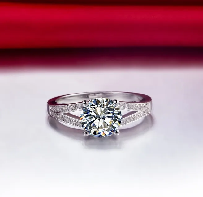 Тест положительное Твердое 18 к белое золото 2CT Moissanite АЛМАЗНОЕ КОЛЬЦО с акцентом обручальное ювелирное женское классическое 4 кольцо с зубцами AU750