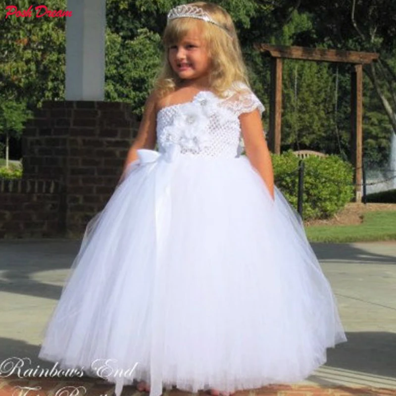 POSH DREAM Elegance White Flower Girls Tutu Dresses for Wedding Children Couture Girl Baptism Birthday Dress | Детская одежда и